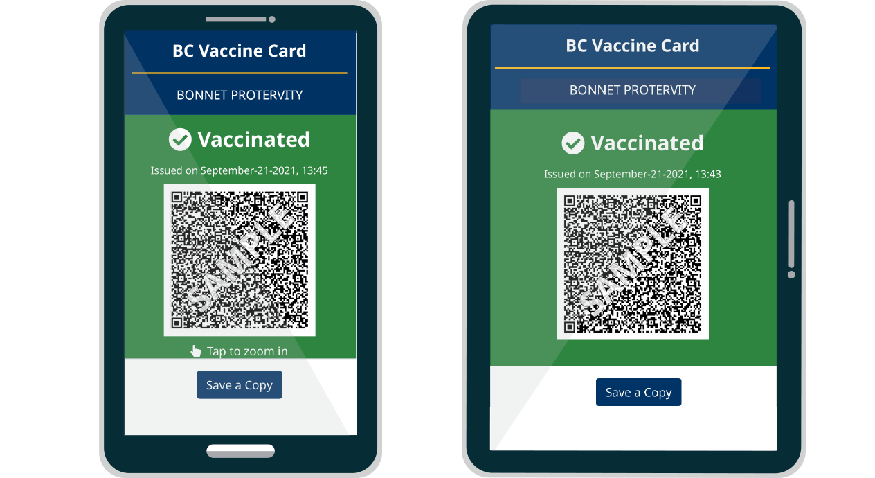 BC Vaccine Card on a phone and tablet