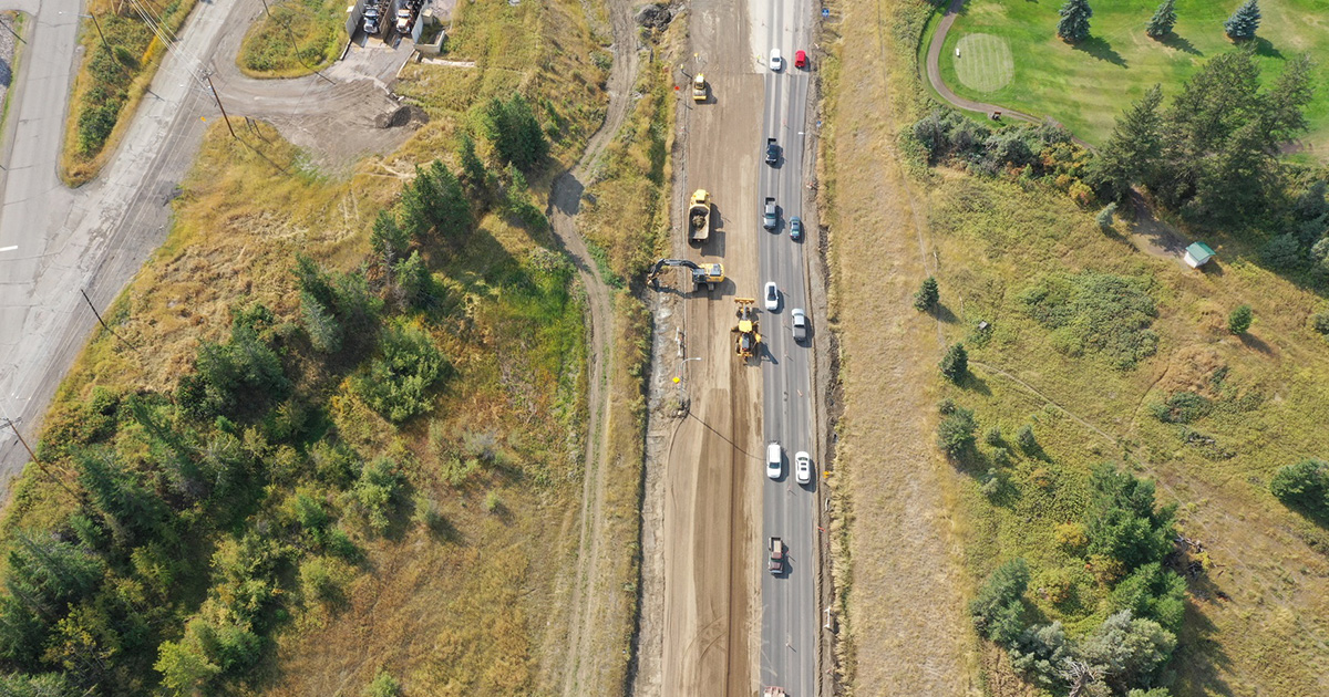 An aerial photo of Highway 20 at Hodgson/Dog Creek Road - September 2022 