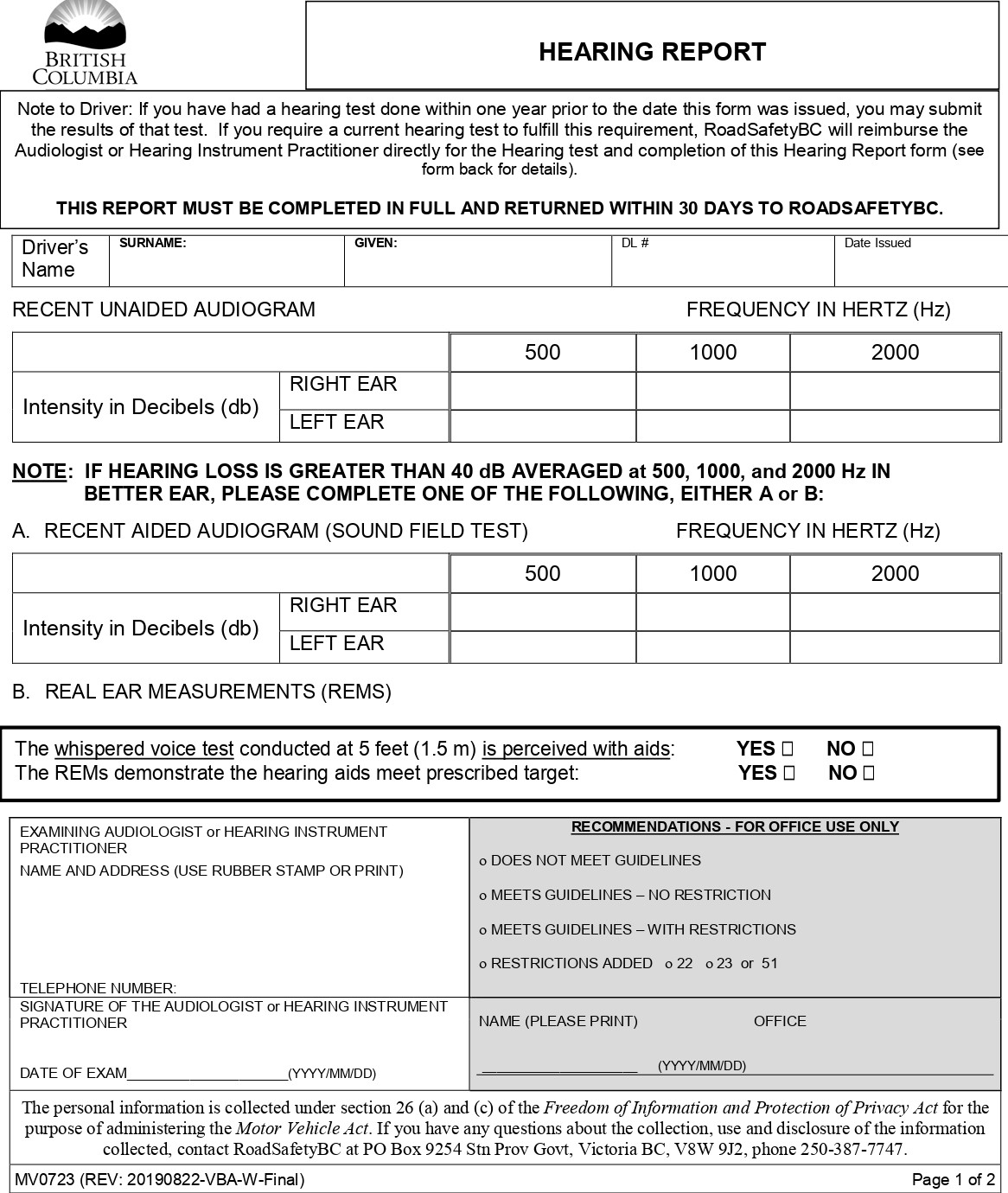 9 Hearing loss CCMTA Medical Standards Province of British Columbia