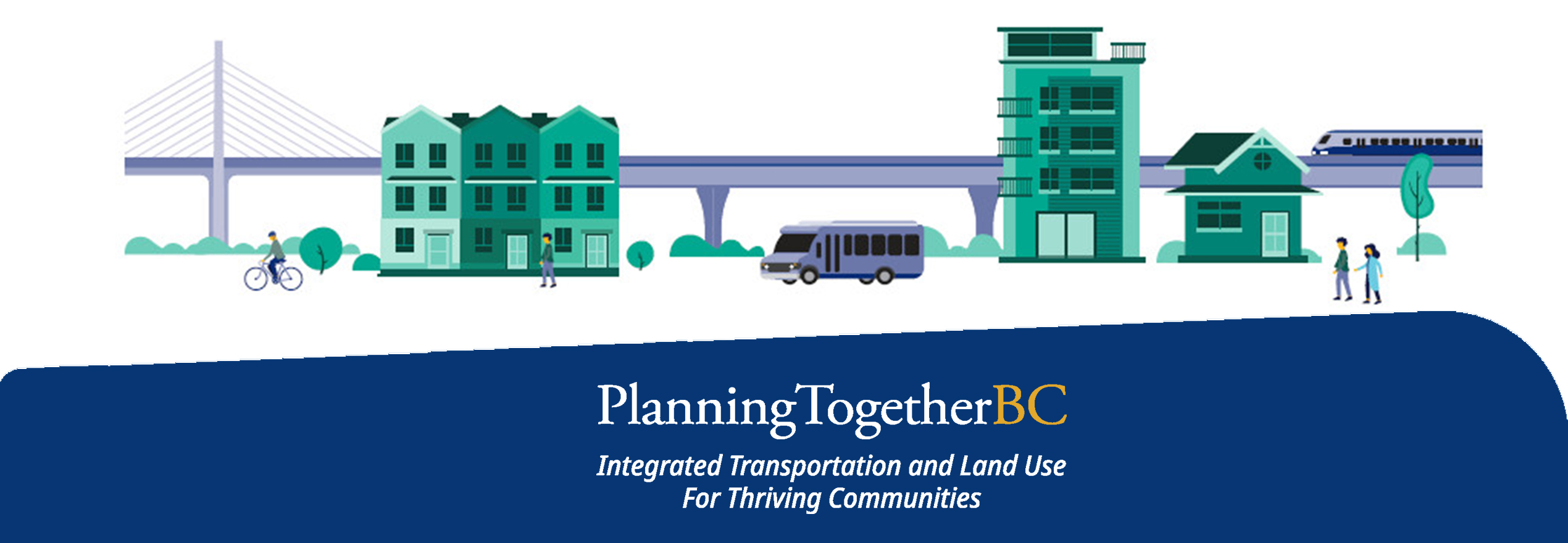 PlanningTogetherBC with image of different forms of transportation and buildings