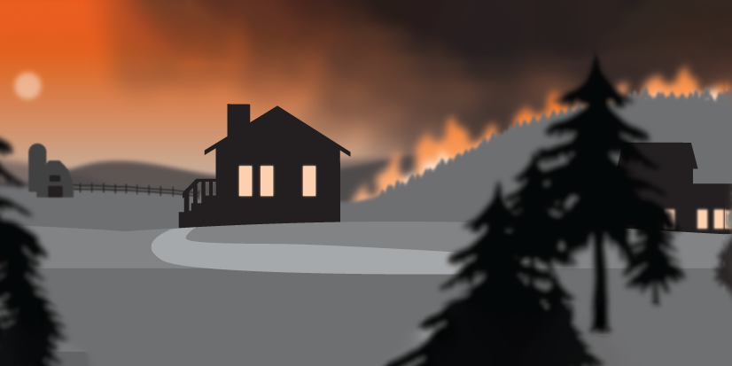 Illustration of a landscape during a fire.