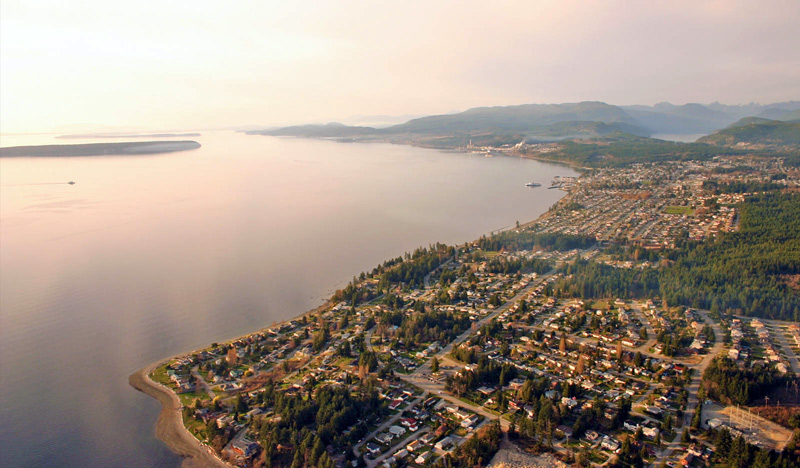 View of the city of Powell River on the water