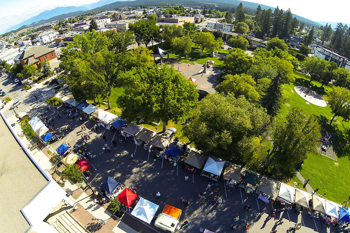 Aerial view of a farmers market