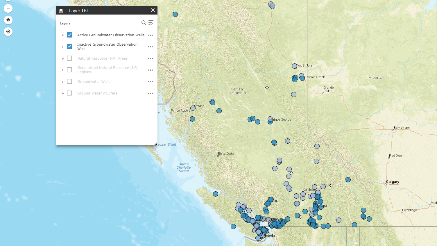 Groundwater level data interactive map 