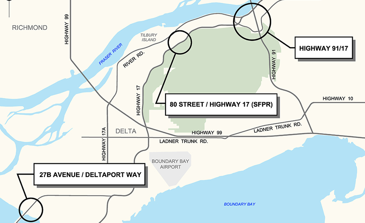 Map of Highway 91 at 17 and Deltaport Way Upgrade Project