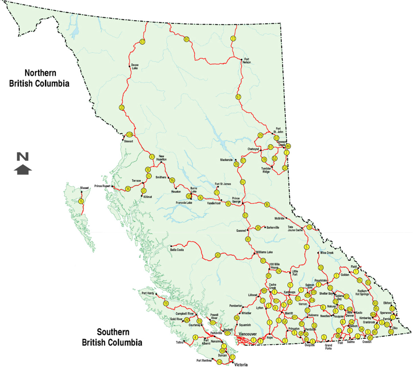 Official Numbered Routes in B.C. - Simple Map - Province of British Columbia