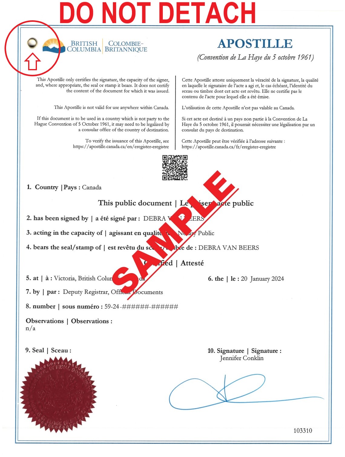 Authentication certificate ("apostille") riveted to document on or after January 11, 2024