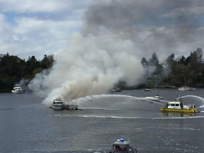 Vessel fire in Gorge Waterway, Victoria, B.C.