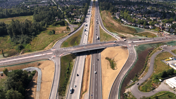 Highway 1 westbound view, with new 216th Street interchange structure