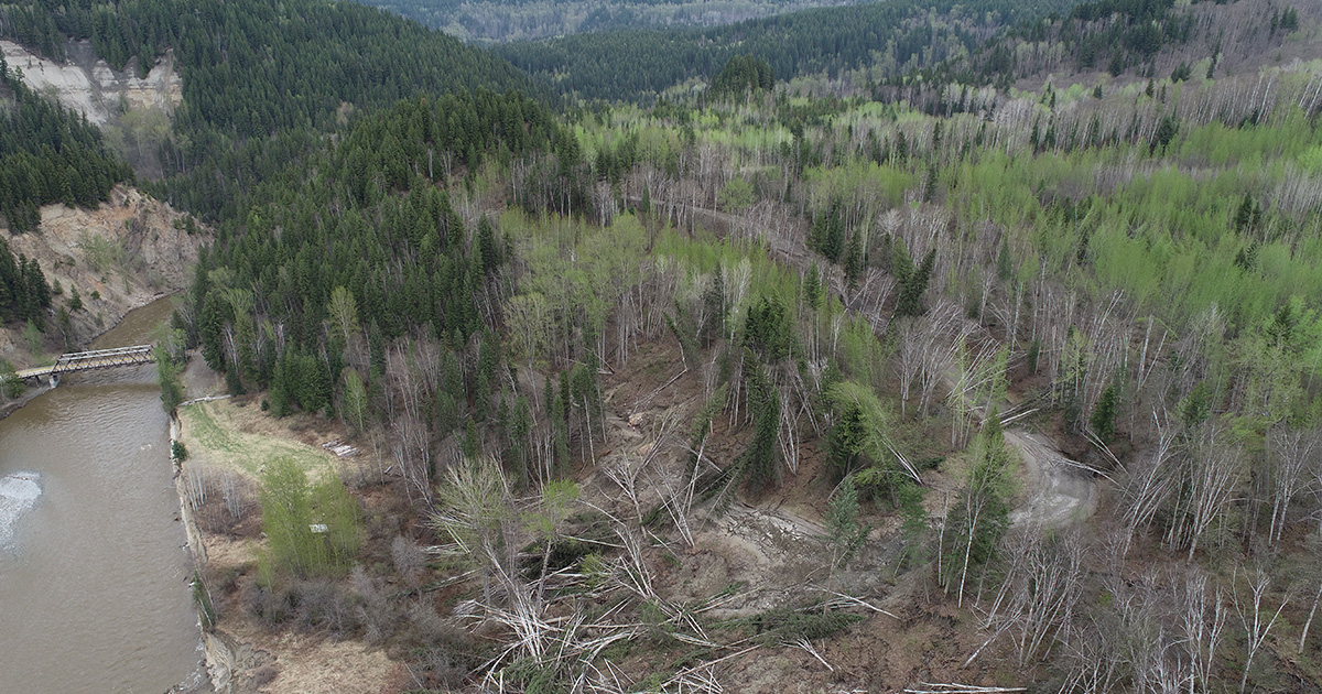 Aerial photo of slide damage to Quesnel-Hixon Road – May 2021