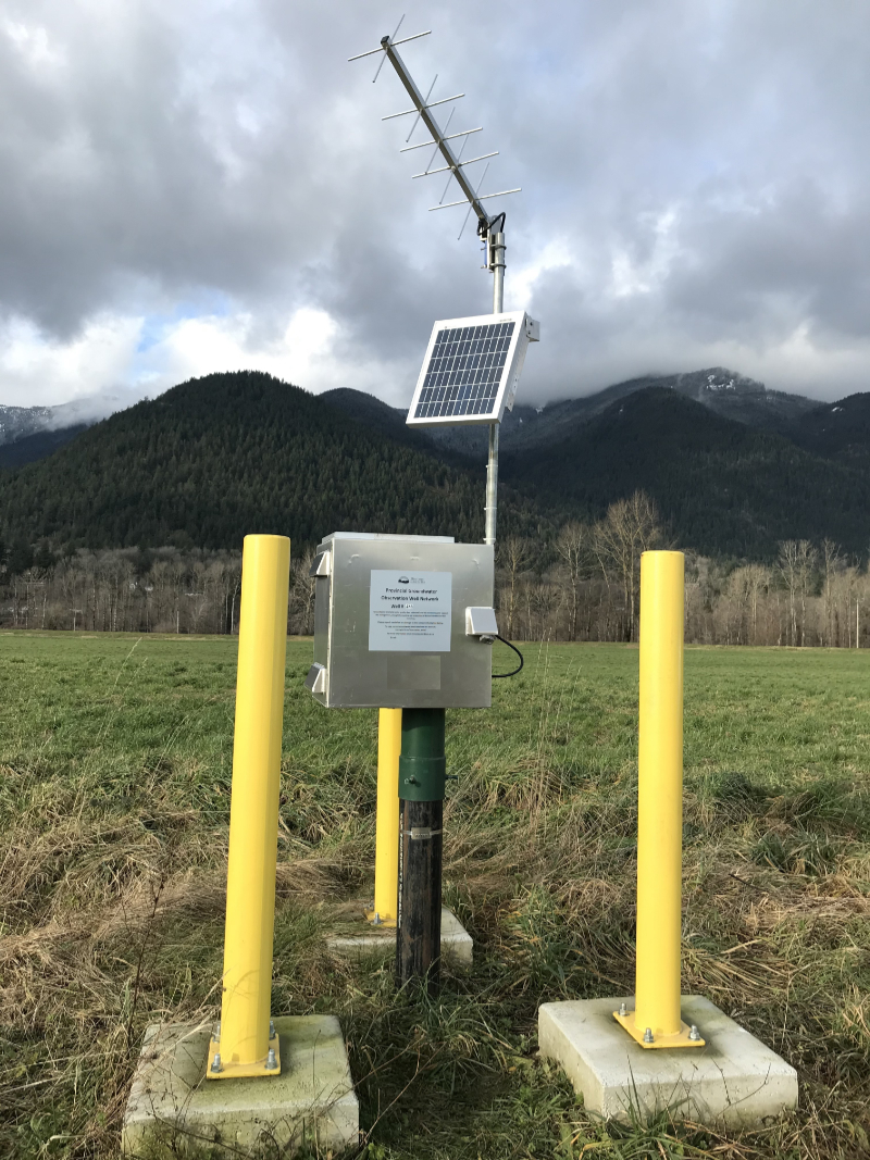 A provincial groundwater observation well equipped with a data logger and telemetry equipment.