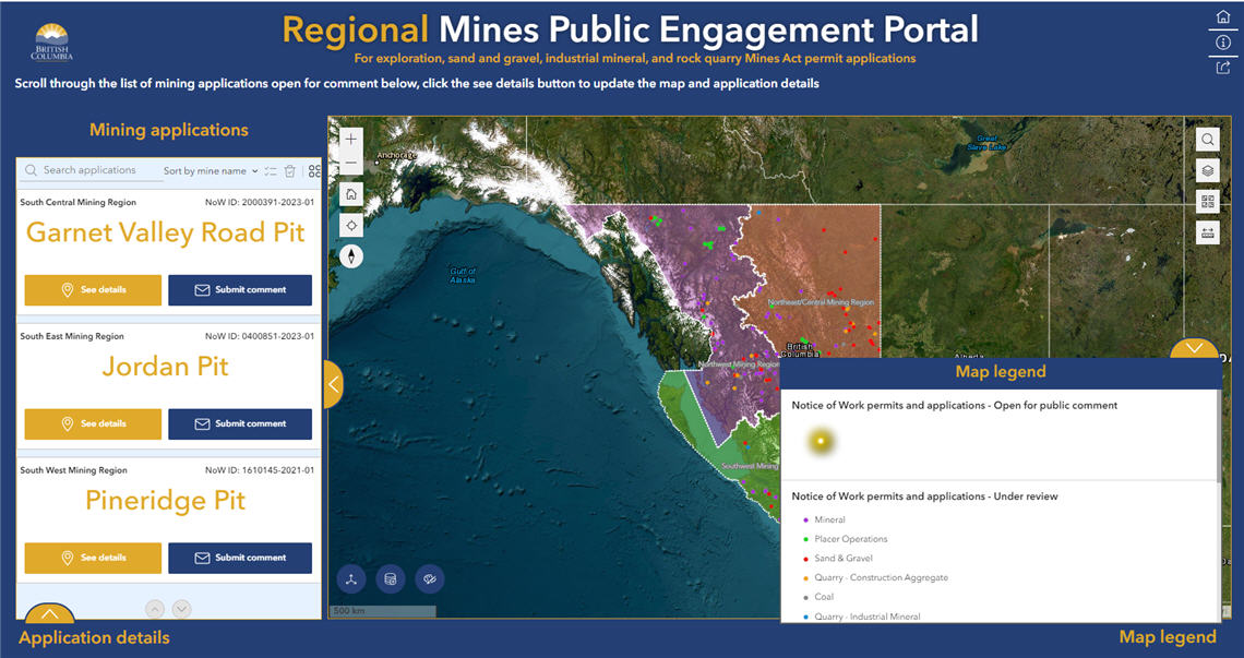 Image showing the web map app, regional mines public engagement portal