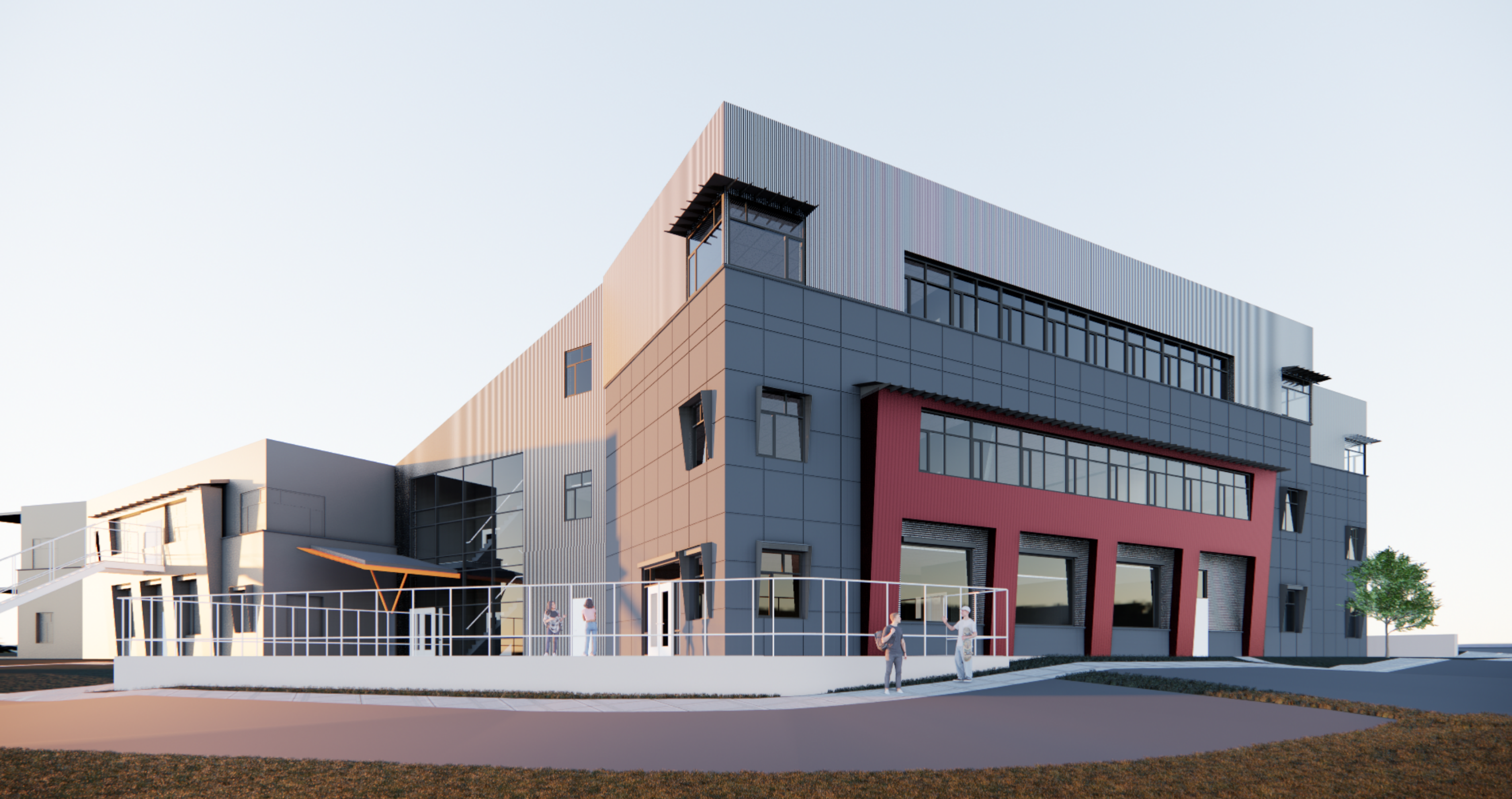 Front view rendered image of Kwantlen Park Secondary