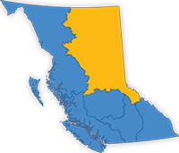 Map of B.C. with the Prince George Fire Centre highlighted. 