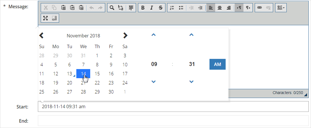 new date selected in the calendar
