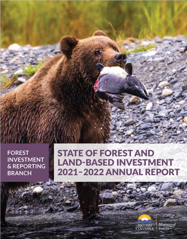 State of Forest and Land Based Investment 2021-2022 Annual Report, image of a bear with a salmon