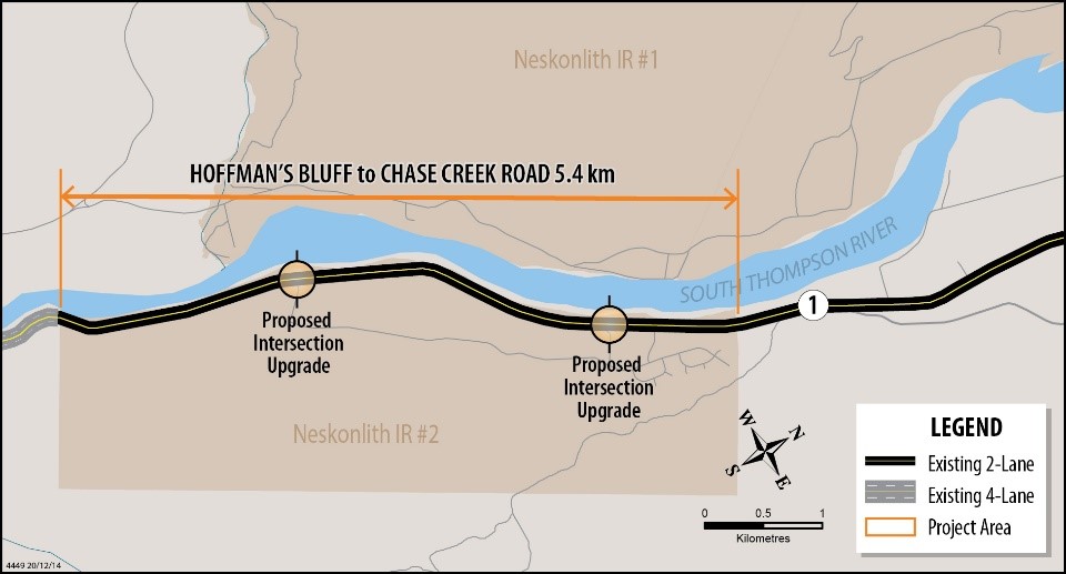 Hoffman's Bluff to Chase Creek Road  map with proposed intersections and four-laning segment