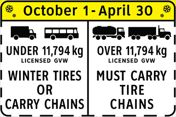Winter Tire and Chain-up Routes Sign