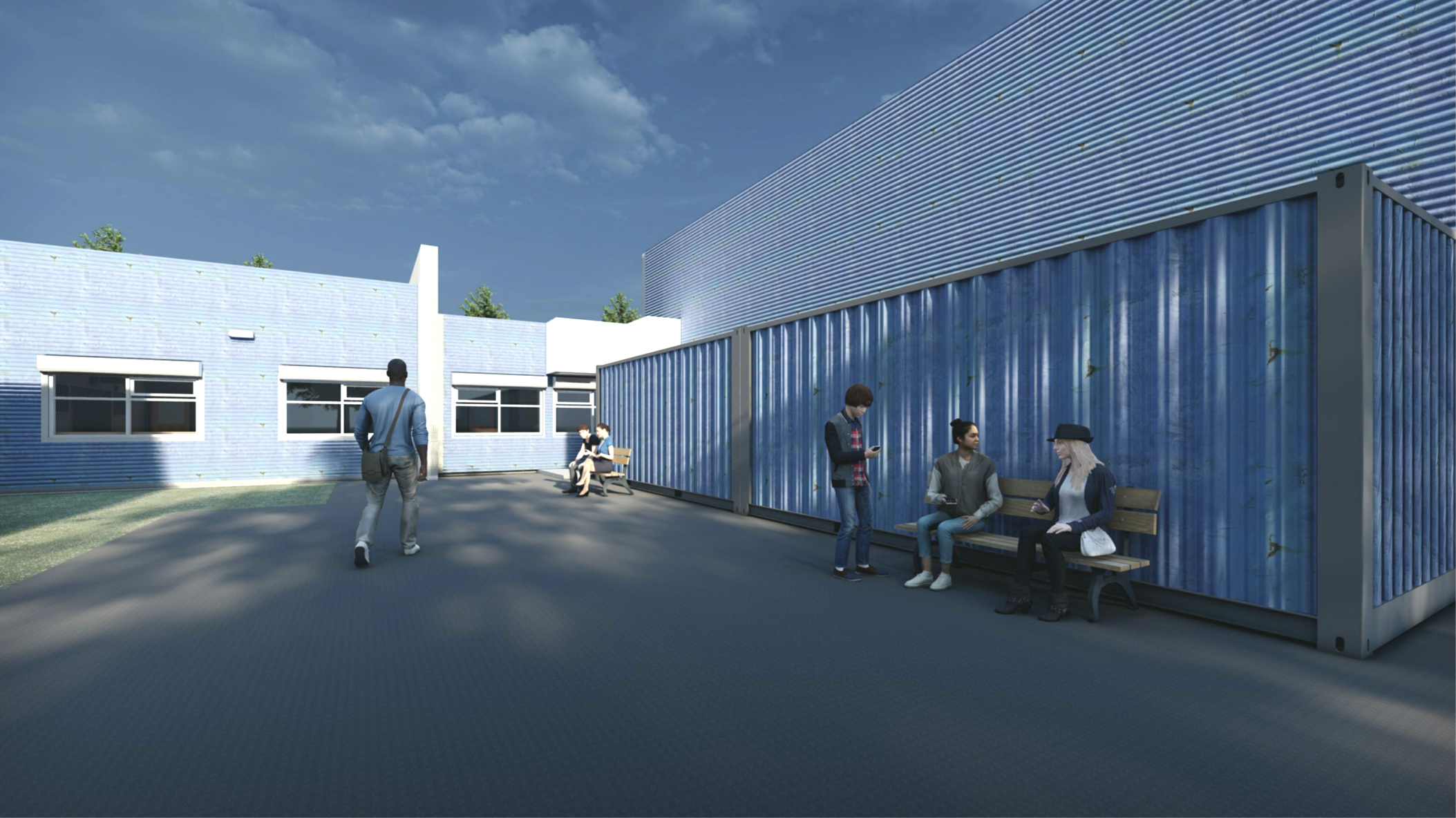 A rendered image of replacement classrooms attached o the main school building