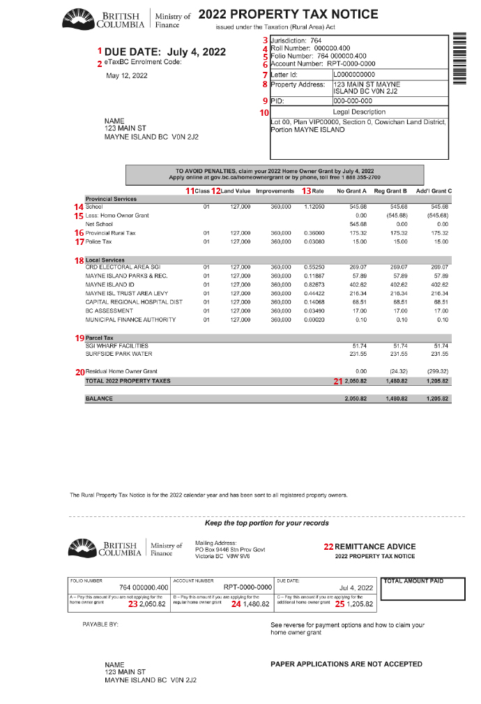 Sample rural tax notice for 2022