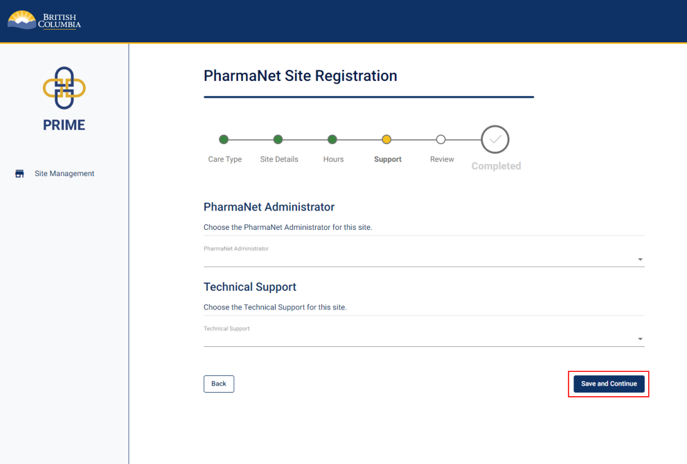 PharmaNet administrator and technical support screen