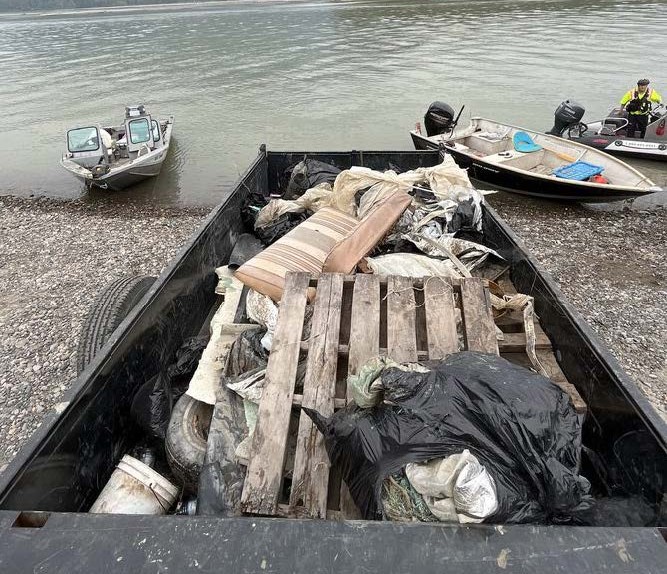 Debris removed from the Fraser River by boat crews