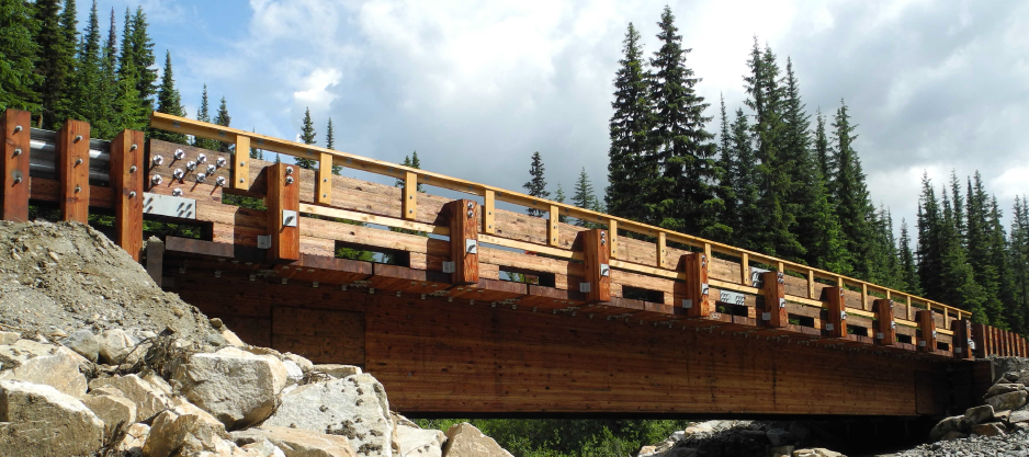 Click the image of the wooden bridge to learn about forest innovation 