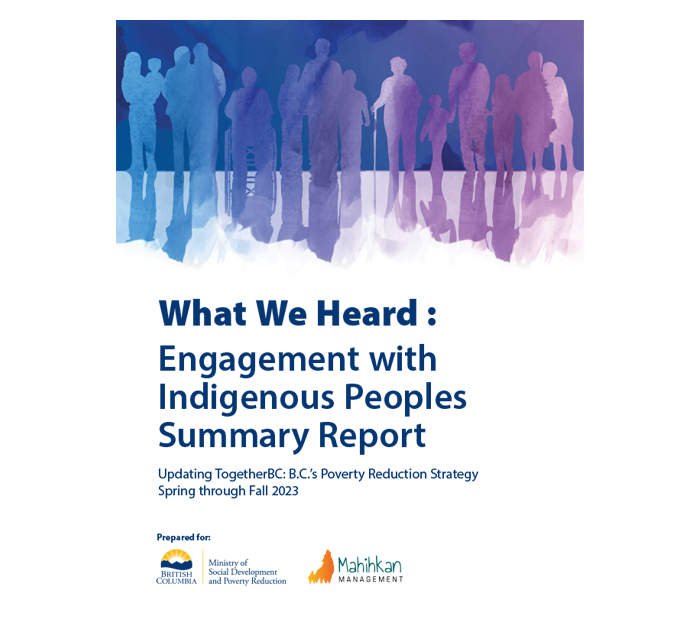 Cover of the Together BC engagement with Indigenous Peoples summary with an illustration of many people in silhouette