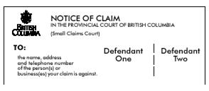 Example of how to add more than one defendant on the Notice of Claim in Guide #2 - Making a Claim for Proceedings Initiated in Small Claims Court.