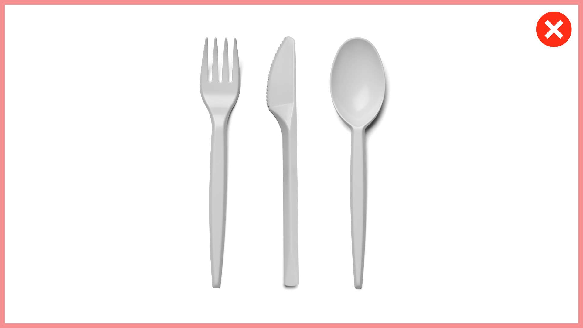 white plastic single-use fork, knife and spoon