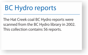 Hat Creek collection - BC Hydro reports