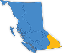 Map of B.C. with the Southeast Fire Centre highlighted.