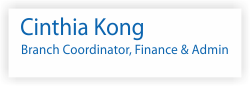 Cinthia Kong. Branch Coordinator, Finance and Admin