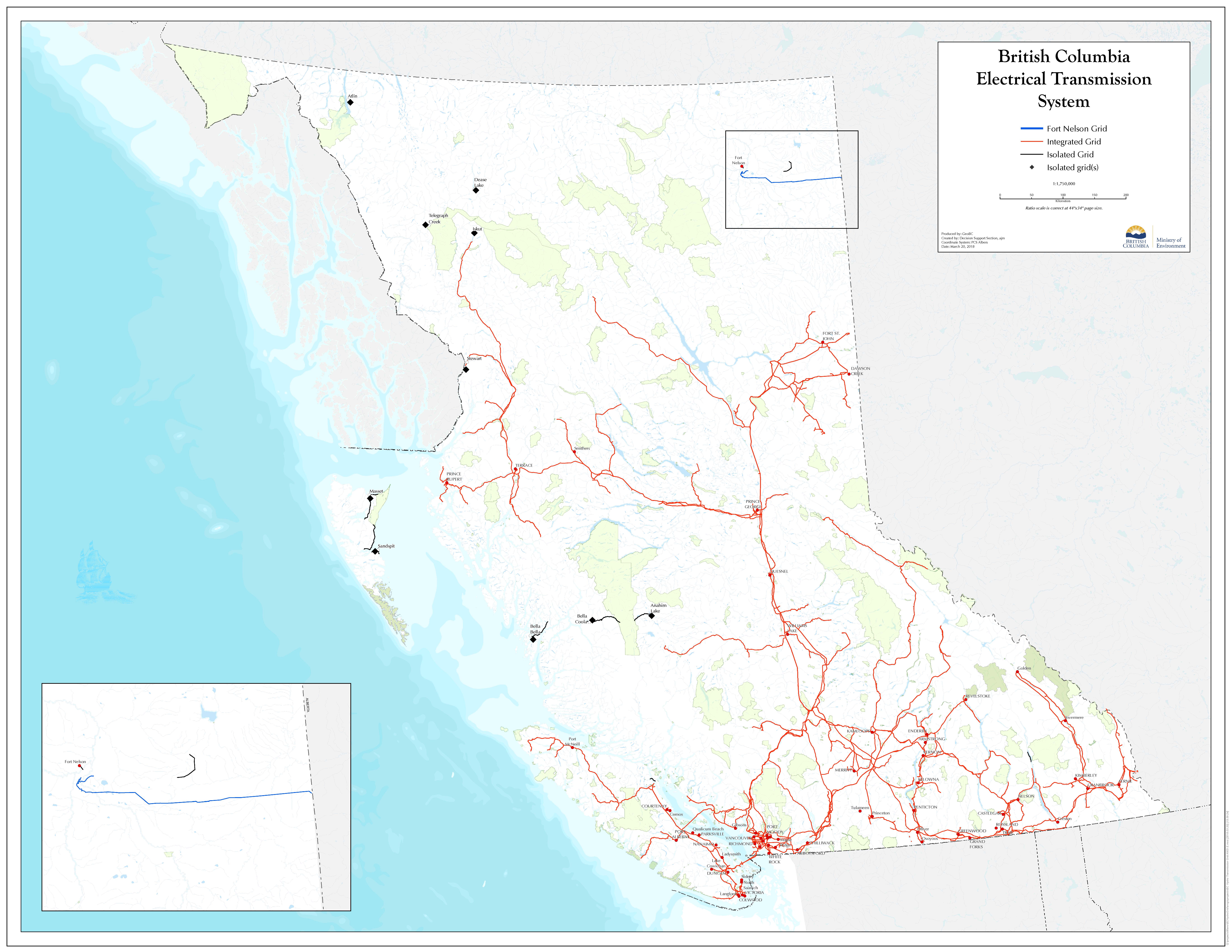 Map of B.C.'s electricity transmission grids