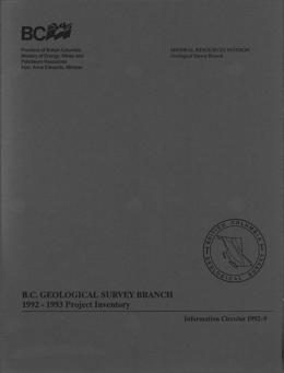 B.C. Geological Survey Branch, 1992 - 1993 Project Inventory