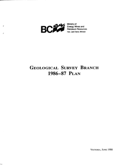 Geological Survey Branch, 1986-87 Project Inventory and Plan