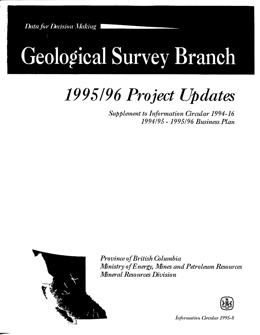 Geological Survey Branch, 1995/96 Project Updates