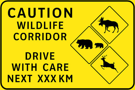 Caution Wildlife Corridor Drive With Care Next XXX KM sign