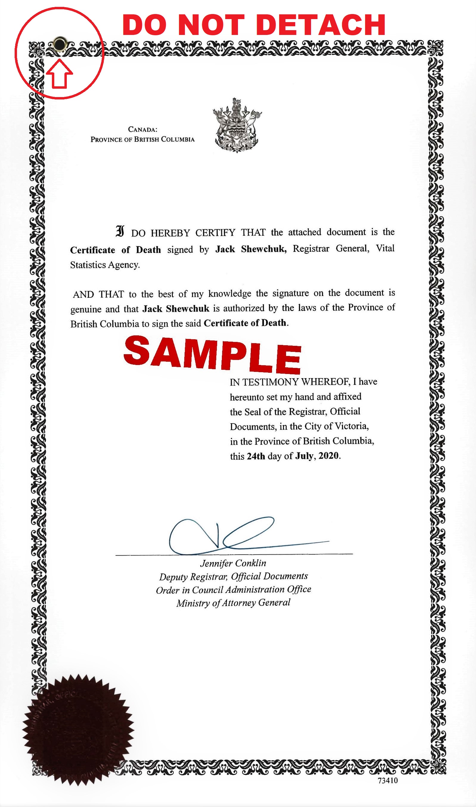 Authentication certificate ("apostille") riveted to document before January 11, 2024