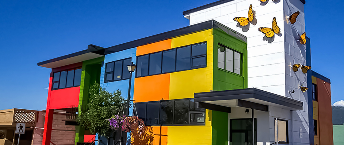 Exterior of colourful Innovation Centre