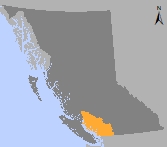 Map of B.C. showing South Coast natural resource region