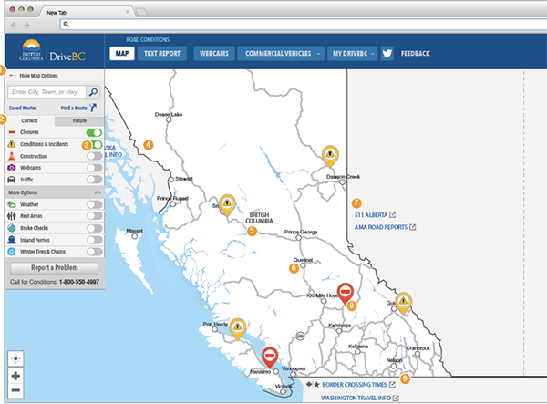 screen shot of map image on the drive B.C. website