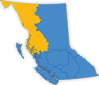 Map of B.C. with the Northwest Fire Centre highlighted