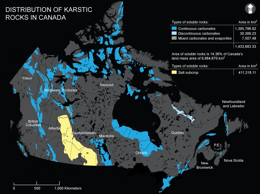 Distribution of karst in Canada