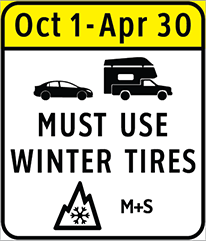 Winter Tire and Chain-up Routes Sign for passenger and recreational vehicles