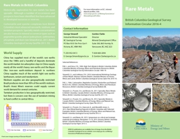 Rare metals in BC. Information Circular 2016-04