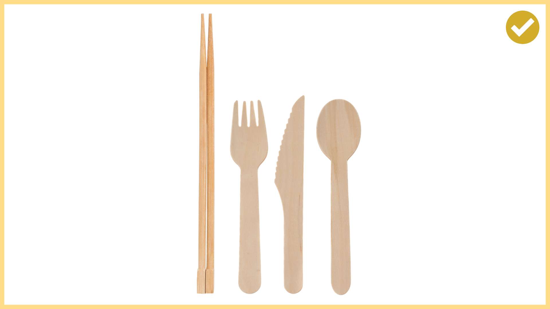 Wooden chopsticks, fork, knife and spoon