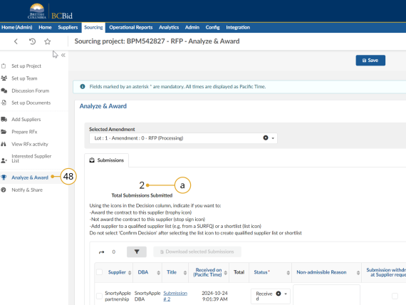 BC Bid BPS Analyze and Award Tab