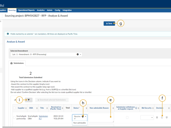 BC Bid Analyze and Award Tab