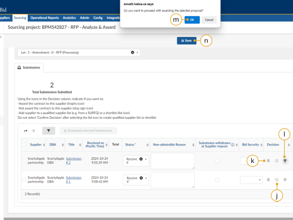 BC Bid Analyze and Award Tab